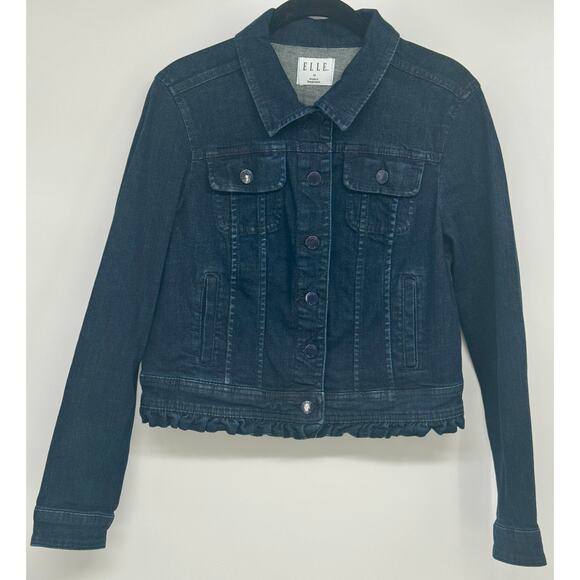Elle Jackets & Blazers - Elle Ruffle Hem Dark Wash Jean jacket Women Size M